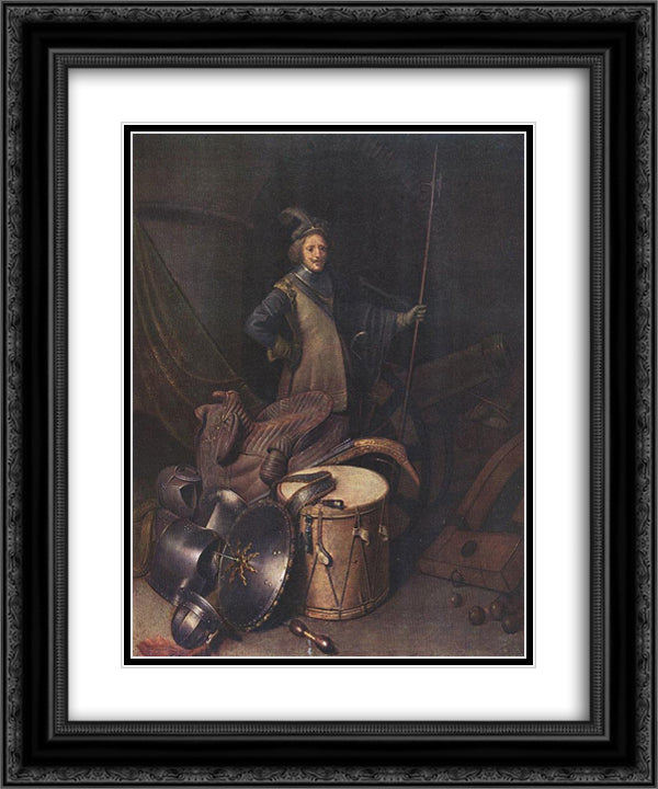Officer of the Marksman Society in Leiden 20x24 Black Ornate Wood Framed Art Print Poster with Double Matting by Gerrit, Dou