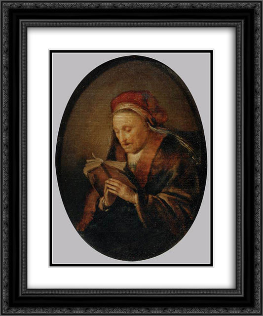 Old Woman Praying 20x24 Black Ornate Wood Framed Art Print Poster with Double Matting by Gerrit, Dou