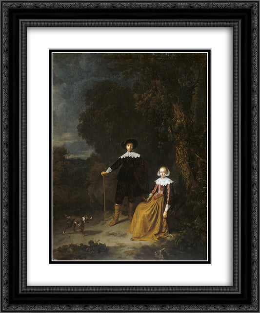 Portrait of a couple in a landscape 20x24 Black Ornate Wood Framed Art Print Poster with Double Matting by Gerrit, Dou