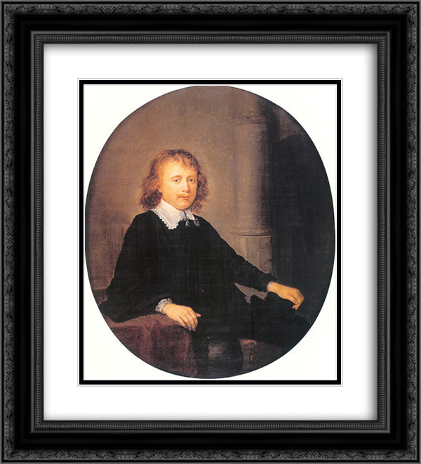 Portrait of a Man 20x22 Black Ornate Wood Framed Art Print Poster with Double Matting by Gerrit, Dou