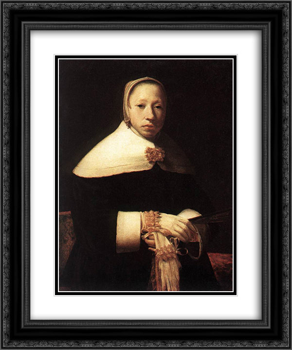 Portrait of a woman 20x24 Black Ornate Wood Framed Art Print Poster with Double Matting by Gerrit, Dou