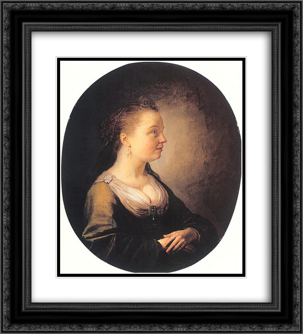 Portrait of a Young Woman 20x22 Black Ornate Wood Framed Art Print Poster with Double Matting by Gerrit, Dou