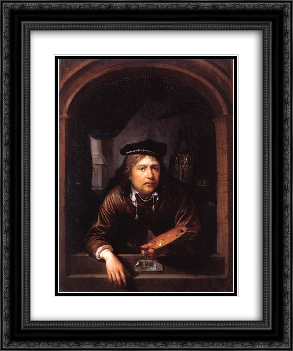 Self-portrait in a Window 20x24 Black Ornate Wood Framed Art Print Poster with Double Matting by Gerrit, Dou