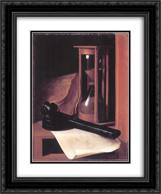 Still Life with Hourglass, Pencase and Print 20x24 Black Ornate Wood Framed Art Print Poster with Double Matting by Gerrit, Dou