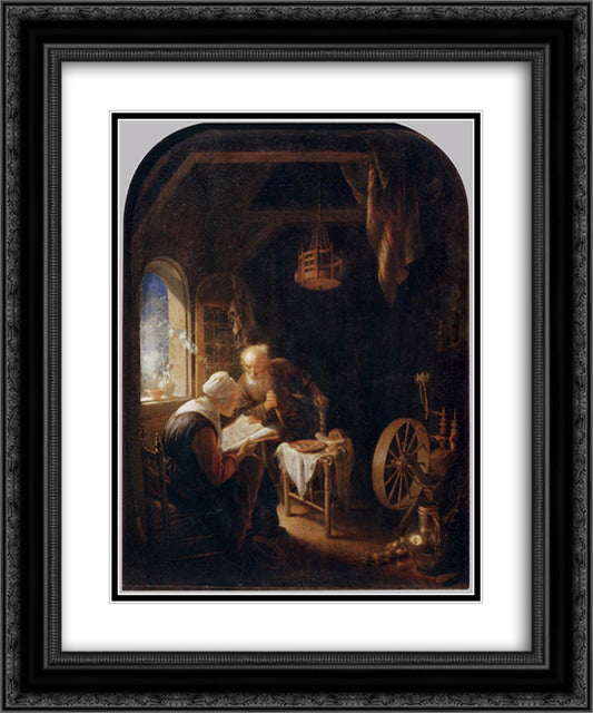 The Bible Lesson, or Anne and Tobias 20x24 Black Ornate Wood Framed Art Print Poster with Double Matting by Gerrit, Dou