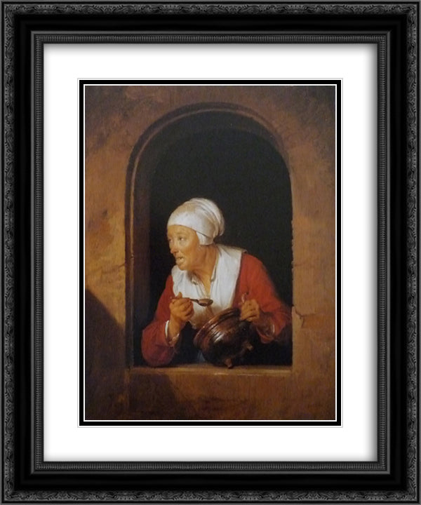 The cook 20x24 Black Ornate Wood Framed Art Print Poster with Double Matting by Gerrit, Dou
