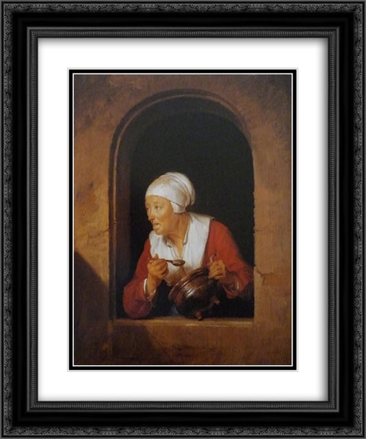 The cook 20x24 Black Ornate Wood Framed Art Print Poster with Double Matting by Gerrit, Dou