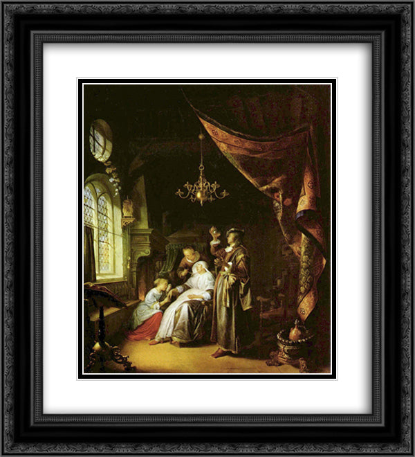 The Dropsical Woman 20x22 Black Ornate Wood Framed Art Print Poster with Double Matting by Gerrit, Dou
