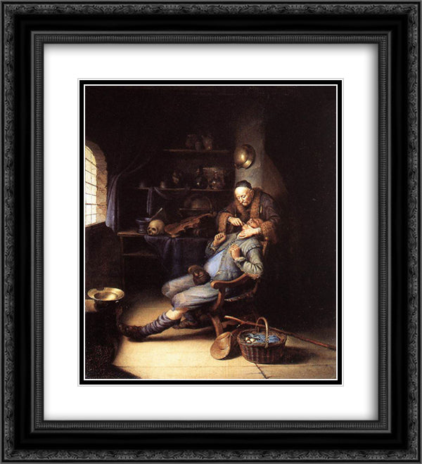 The Extraction of Tooth 20x22 Black Ornate Wood Framed Art Print Poster with Double Matting by Gerrit, Dou