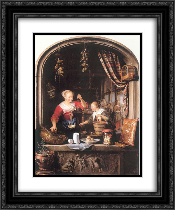 The Grocery Shop 20x24 Black Ornate Wood Framed Art Print Poster with Double Matting by Gerrit, Dou