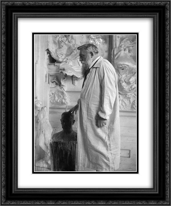 Auguste Rodin at Meudon 20x24 Black Ornate Wood Framed Art Print Poster with Double Matting by Kasebier, Gertrude