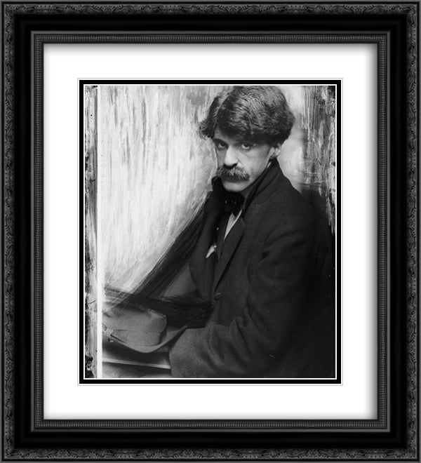 Portrait of Stieglitz, Alfred 20x22 Black Ornate Wood Framed Art Print Poster with Double Matting by Kasebier, Gertrude