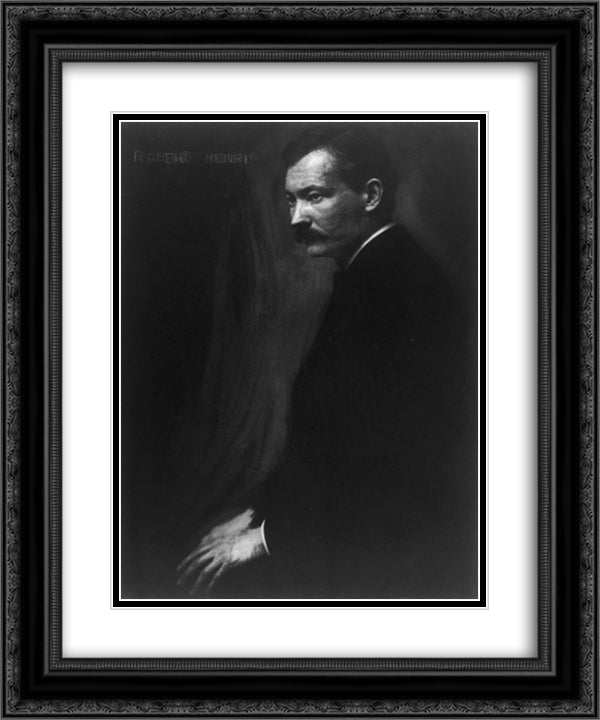 Portrait of Robert Henri 20x24 Black Ornate Wood Framed Art Print Poster with Double Matting by Kasebier, Gertrude