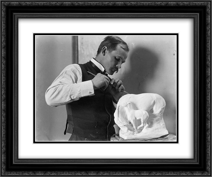 Solon Borglum 24x20 Black Ornate Wood Framed Art Print Poster with Double Matting by Kasebier, Gertrude
