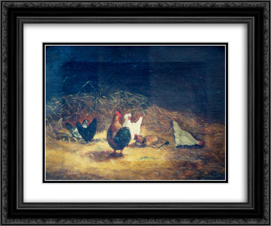 Chickens 24x20 Black Ornate Wood Framed Art Print Poster with Double Matting by Tattarescu, Gheorghe