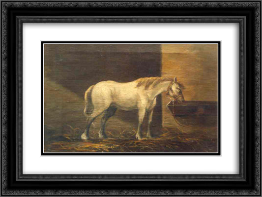 Horse in the Barn 24x18 Black Ornate Wood Framed Art Print Poster with Double Matting by Tattarescu, Gheorghe