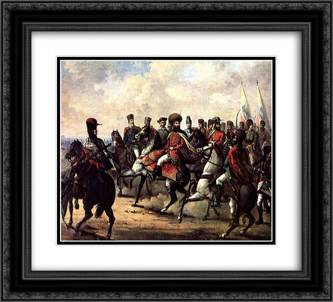 Michael the Brave and his troops 22x20 Black Ornate Wood Framed Art Print Poster with Double Matting by Tattarescu, Gheorghe