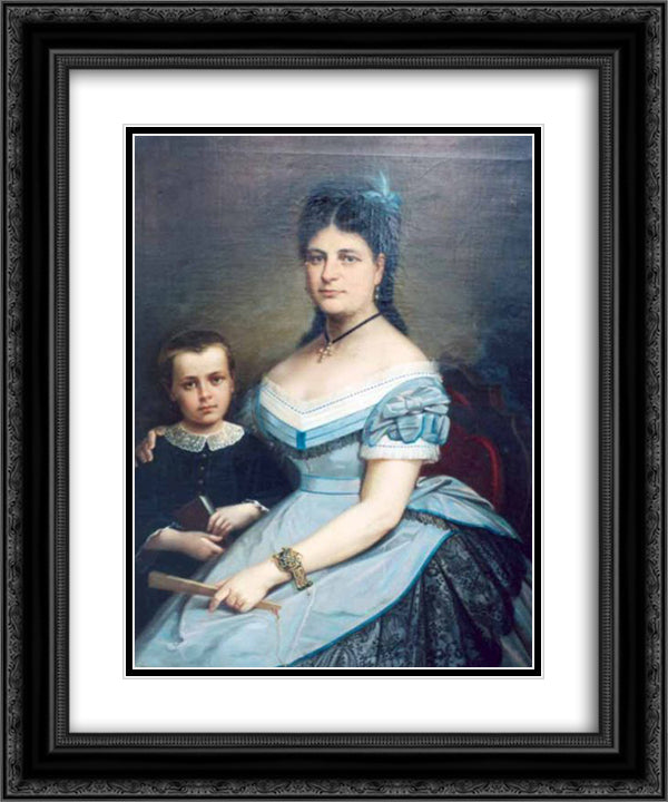 Painter's wife and his son 20x24 Black Ornate Wood Framed Art Print Poster with Double Matting by Tattarescu, Gheorghe