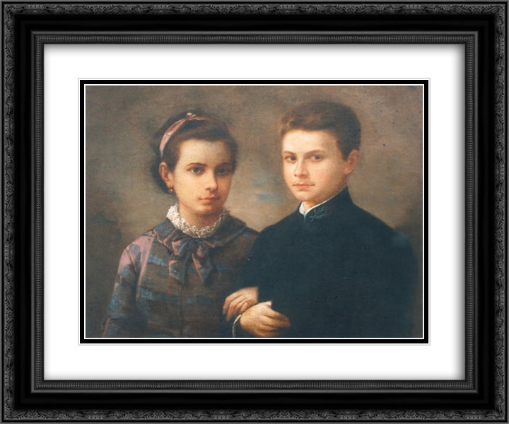 The Children of the Painter 24x20 Black Ornate Wood Framed Art Print Poster with Double Matting by Tattarescu, Gheorghe