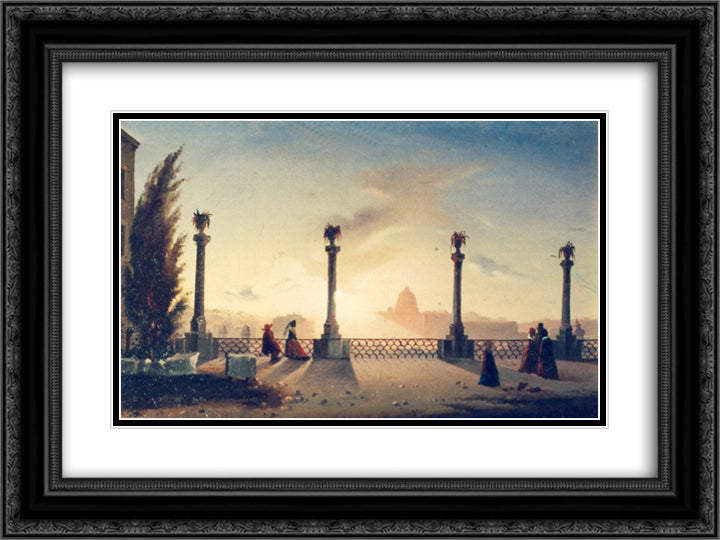 The Terrace on Monte Pincio 24x18 Black Ornate Wood Framed Art Print Poster with Double Matting by Tattarescu, Gheorghe