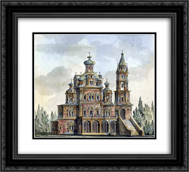 Church of the Assumption on Pokrovka 22x20 Black Ornate Wood Framed Art Print Poster with Double Matting by Quarenghi, Giacomo
