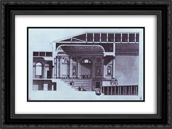 Design of the Hermitage Theater in St. Petersburg (section) 24x18 Black Ornate Wood Framed Art Print Poster with Double Matting by Quarenghi, Giacomo