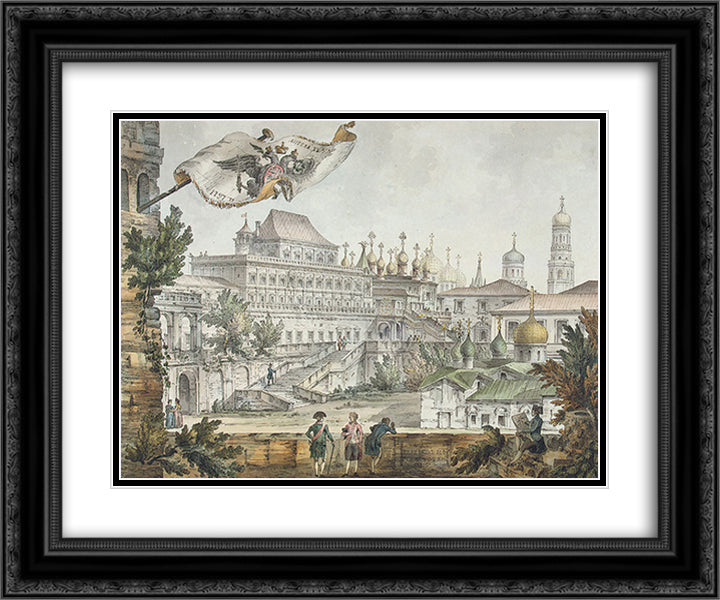 Terem Palace 24x20 Black Ornate Wood Framed Art Print Poster with Double Matting by Quarenghi, Giacomo