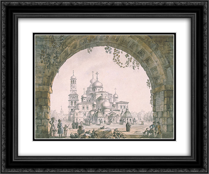 View of the New Jerusalem Monastery near Moscow 24x20 Black Ornate Wood Framed Art Print Poster with Double Matting by Quarenghi, Giacomo
