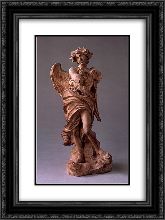 Angel with the Inscription of I.N.R.I. 18x24 Black Ornate Wood Framed Art Print Poster with Double Matting by Bernini, Gian Lorenzo