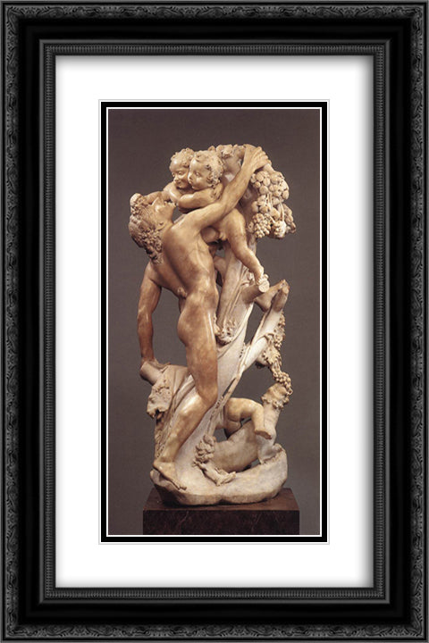 Bacchanal A Faun Teased by Children 16x24 Black Ornate Wood Framed Art Print Poster with Double Matting by Bernini, Gian Lorenzo