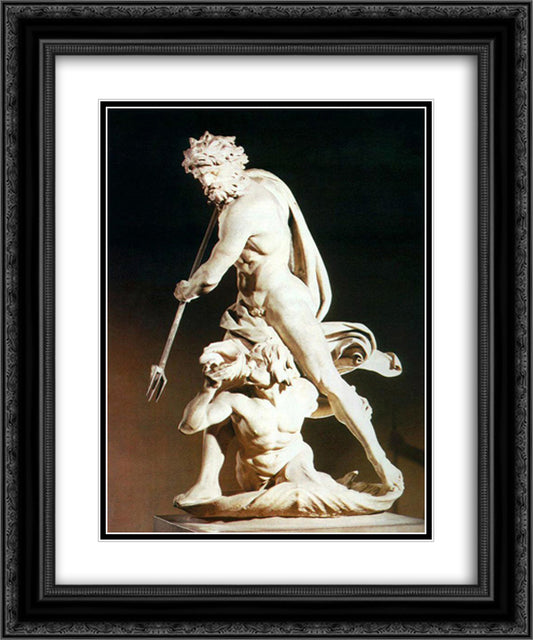 Neptune and Triton 20x24 Black Ornate Wood Framed Art Print Poster with Double Matting by Bernini, Gian Lorenzo