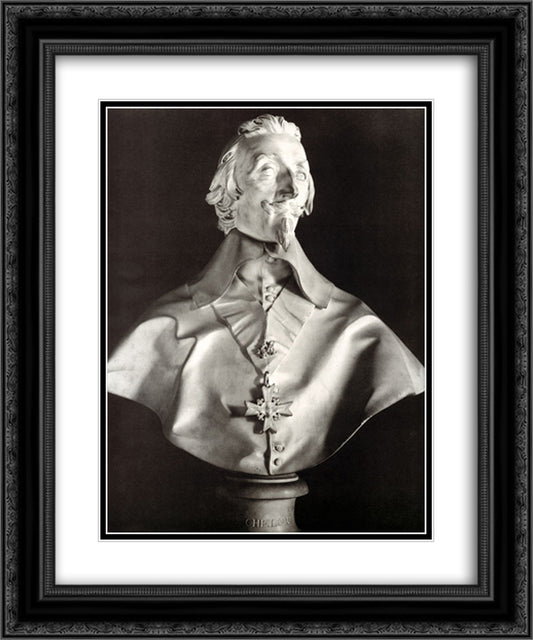 Portrait Bust of Cardinal Richelieu 20x24 Black Ornate Wood Framed Art Print Poster with Double Matting by Bernini, Gian Lorenzo