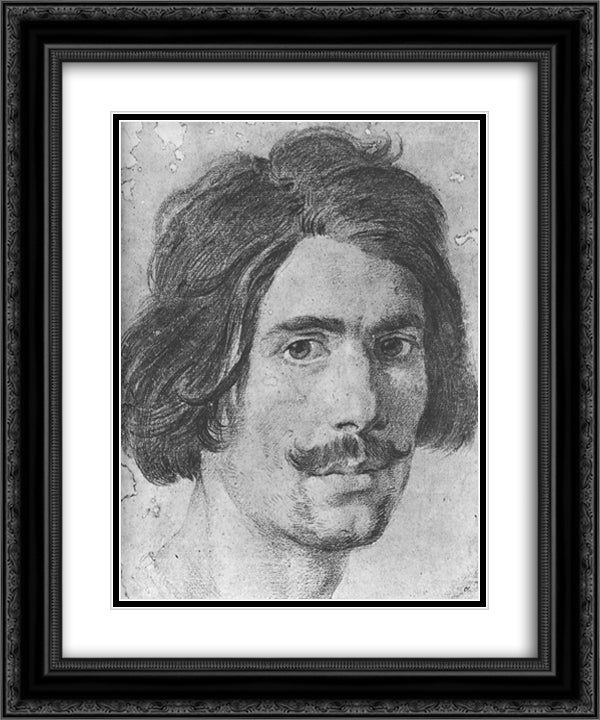 Portrait of a Man with a Moustache (Supposed Self Portrait) 20x24 Black Ornate Wood Framed Art Print Poster with Double Matting by Bernini, Gian Lorenzo