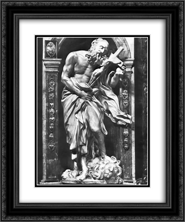 Saint Jerome 20x24 Black Ornate Wood Framed Art Print Poster with Double Matting by Bernini, Gian Lorenzo
