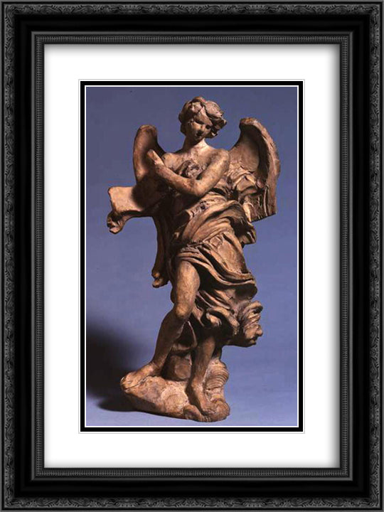 Standing Angel with Scroll 18x24 Black Ornate Wood Framed Art Print Poster with Double Matting by Bernini, Gian Lorenzo