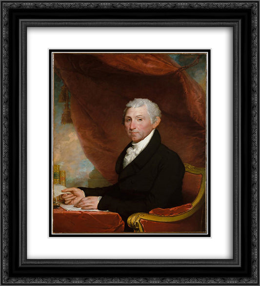 James Monroe 20x22 Black Ornate Wood Framed Art Print Poster with Double Matting by Stuart, Gilbert