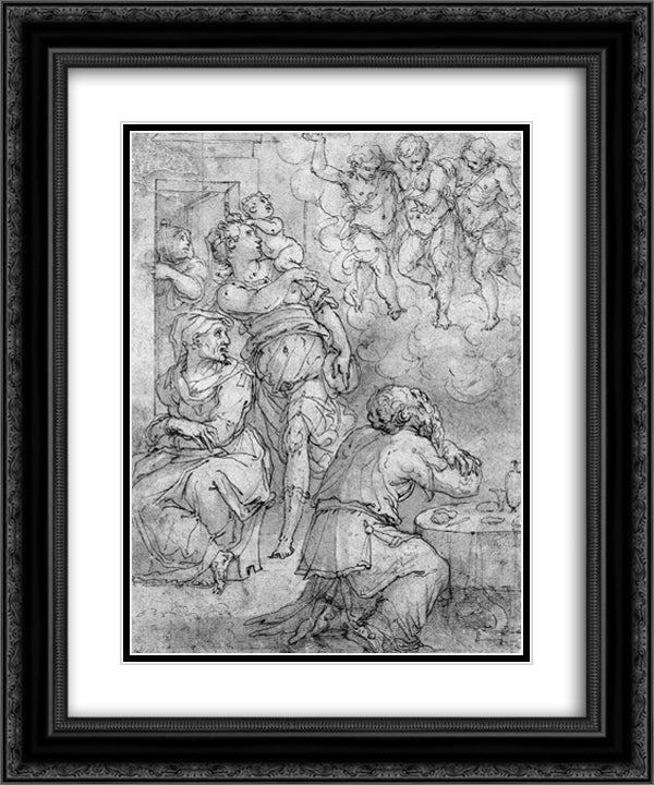 Abraham and the Three Angels 20x24 Black Ornate Wood Framed Art Print Poster with Double Matting by Vasari, Giorgio