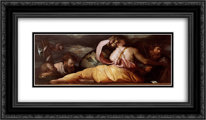 Allegory of Geography 24x14 Black Ornate Wood Framed Art Print Poster with Double Matting by Vasari, Giorgio