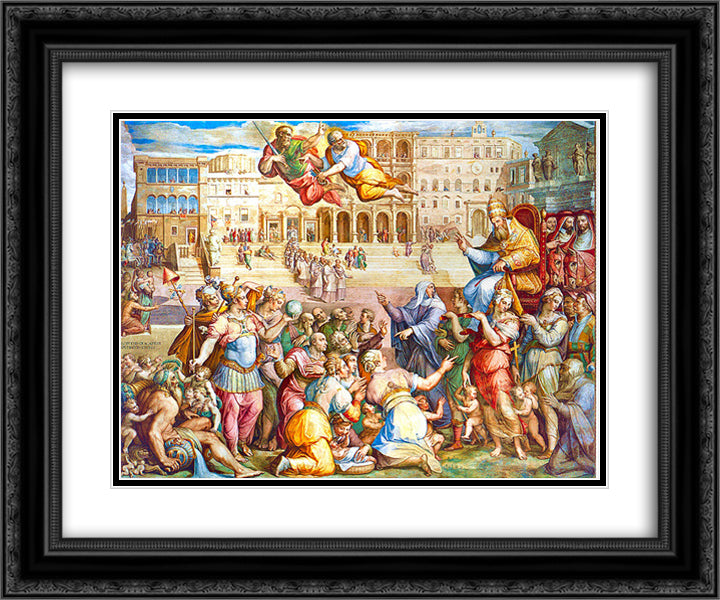 Catherine of Siena escorted pope Gregory XI at Rome on 17th January 1377 24x20 Black Ornate Wood Framed Art Print Poster with Double Matting by Vasari, Giorgio