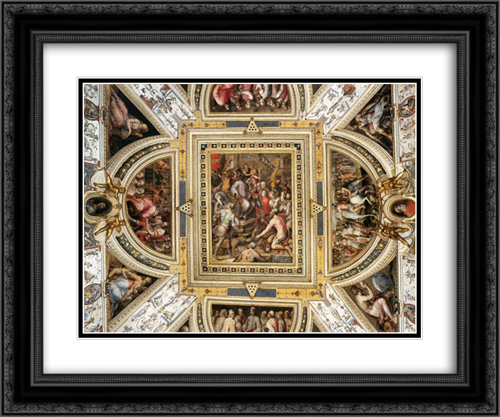 Ceiling decoration Palazzo Vecchio, Florence 24x20 Black Ornate Wood Framed Art Print Poster with Double Matting by Vasari, Giorgio