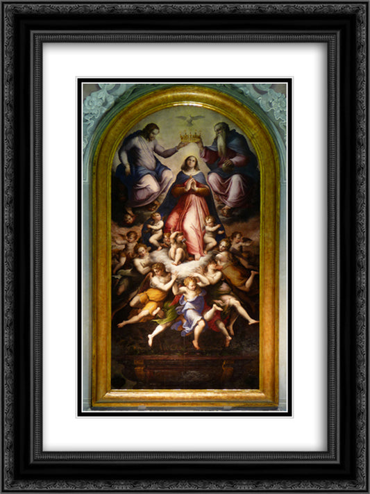 Coronation of the Virgin 18x24 Black Ornate Wood Framed Art Print Poster with Double Matting by Vasari, Giorgio