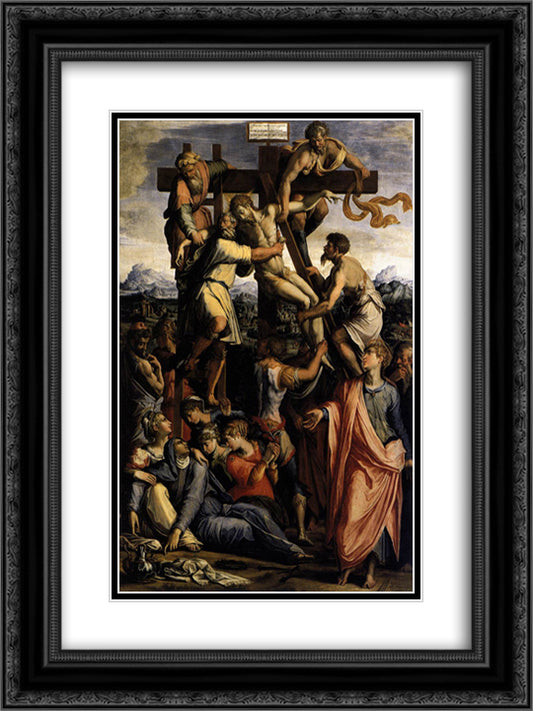 Deposition from the Cross 18x24 Black Ornate Wood Framed Art Print Poster with Double Matting by Vasari, Giorgio