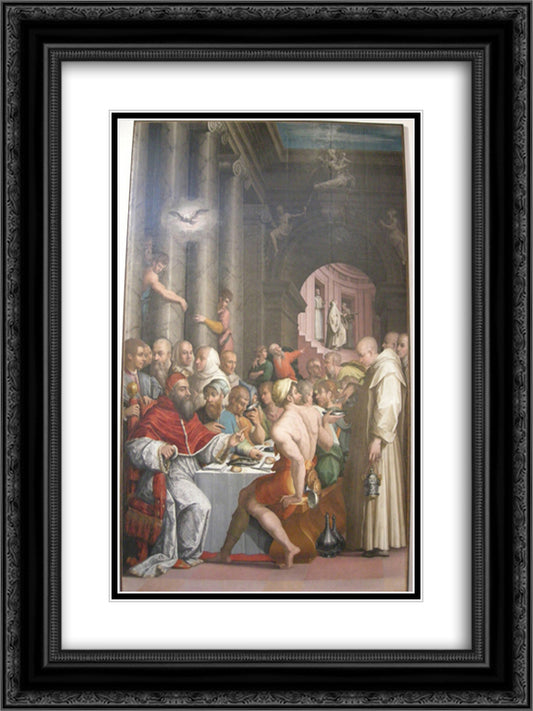 Dinner of St. Gregory the Great (Clement VII) 18x24 Black Ornate Wood Framed Art Print Poster with Double Matting by Vasari, Giorgio