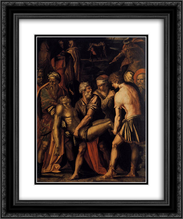 Entombment 20x24 Black Ornate Wood Framed Art Print Poster with Double Matting by Vasari, Giorgio