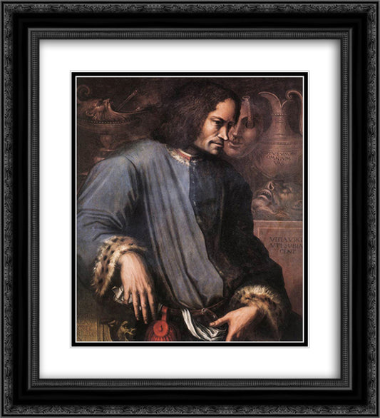 Lorenzo de Medici 'The Magnificent' 20x22 Black Ornate Wood Framed Art Print Poster with Double Matting by Vasari, Giorgio