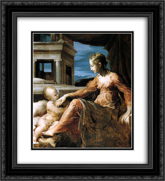 Madonna 20x22 Black Ornate Wood Framed Art Print Poster with Double Matting by Vasari, Giorgio