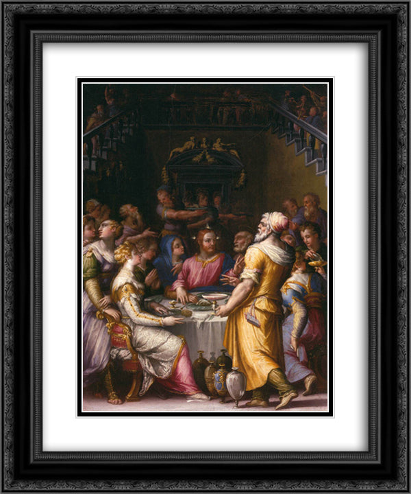 Marriage at Cana 20x24 Black Ornate Wood Framed Art Print Poster with Double Matting by Vasari, Giorgio