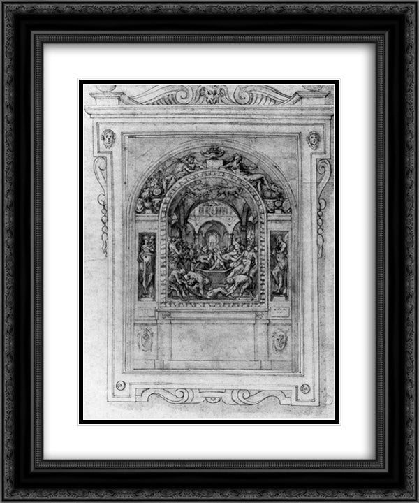 Martyrdom of St. Sigismund 20x24 Black Ornate Wood Framed Art Print Poster with Double Matting by Vasari, Giorgio