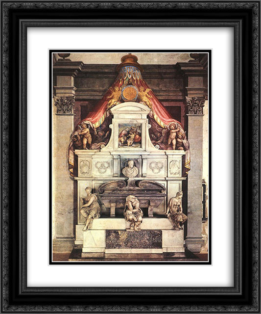 Monument to Michelangelo 20x24 Black Ornate Wood Framed Art Print Poster with Double Matting by Vasari, Giorgio