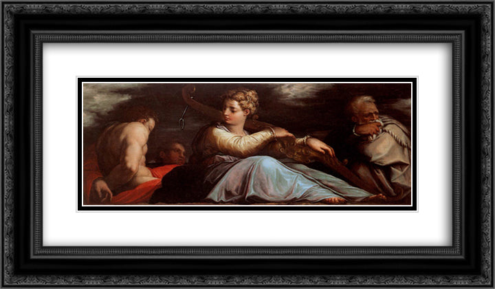 Patience 24x14 Black Ornate Wood Framed Art Print Poster with Double Matting by Vasari, Giorgio